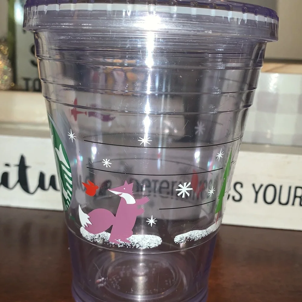 Starbucks 2012 Collectable Christmas Fox Holiday Cold Cup 12oz EUC